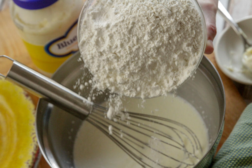 Mixing in the flour