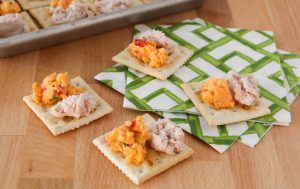 Ham and Mousse and Pimento Cheese on Saltines