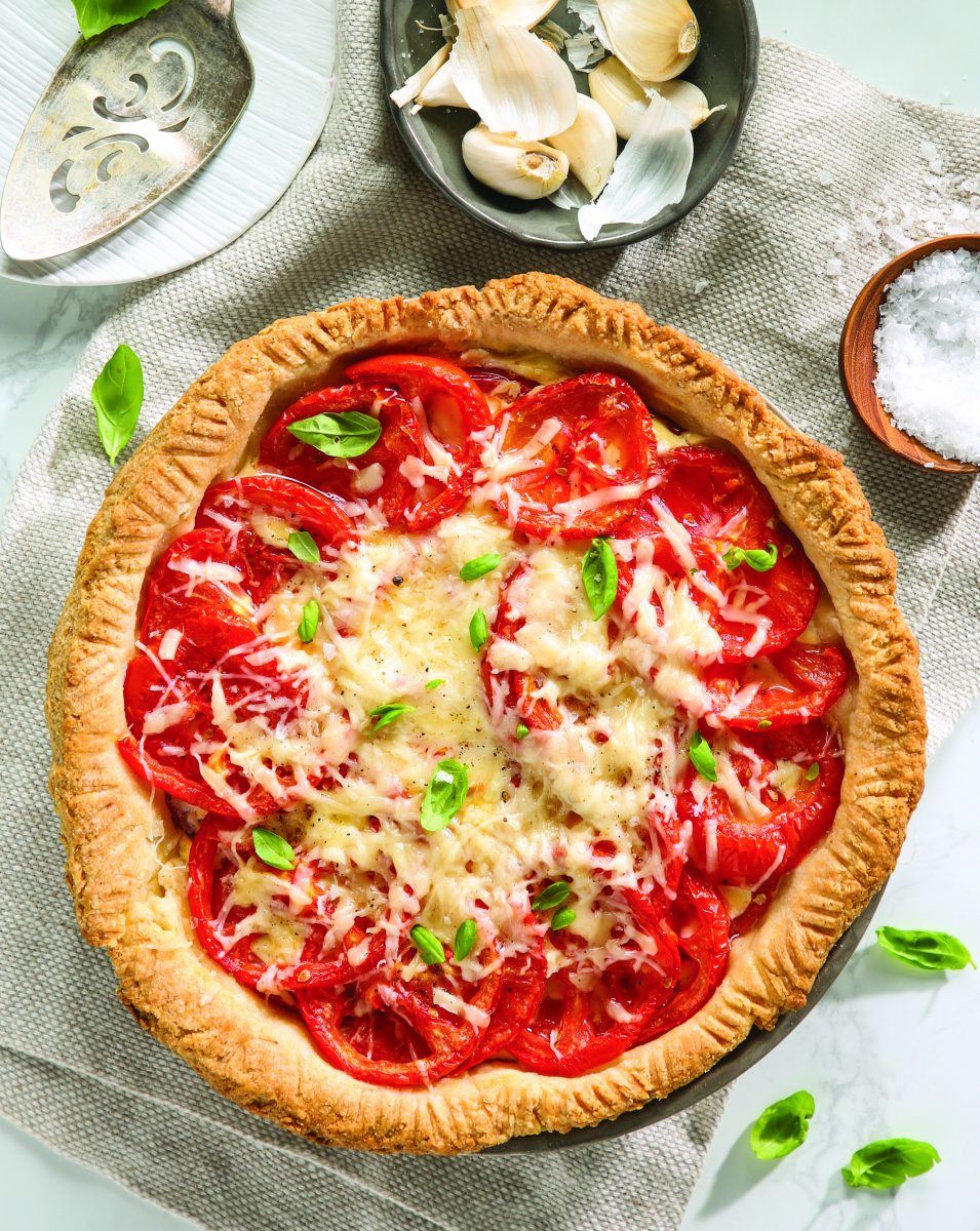 A whole Creole Tomato Pie served at table