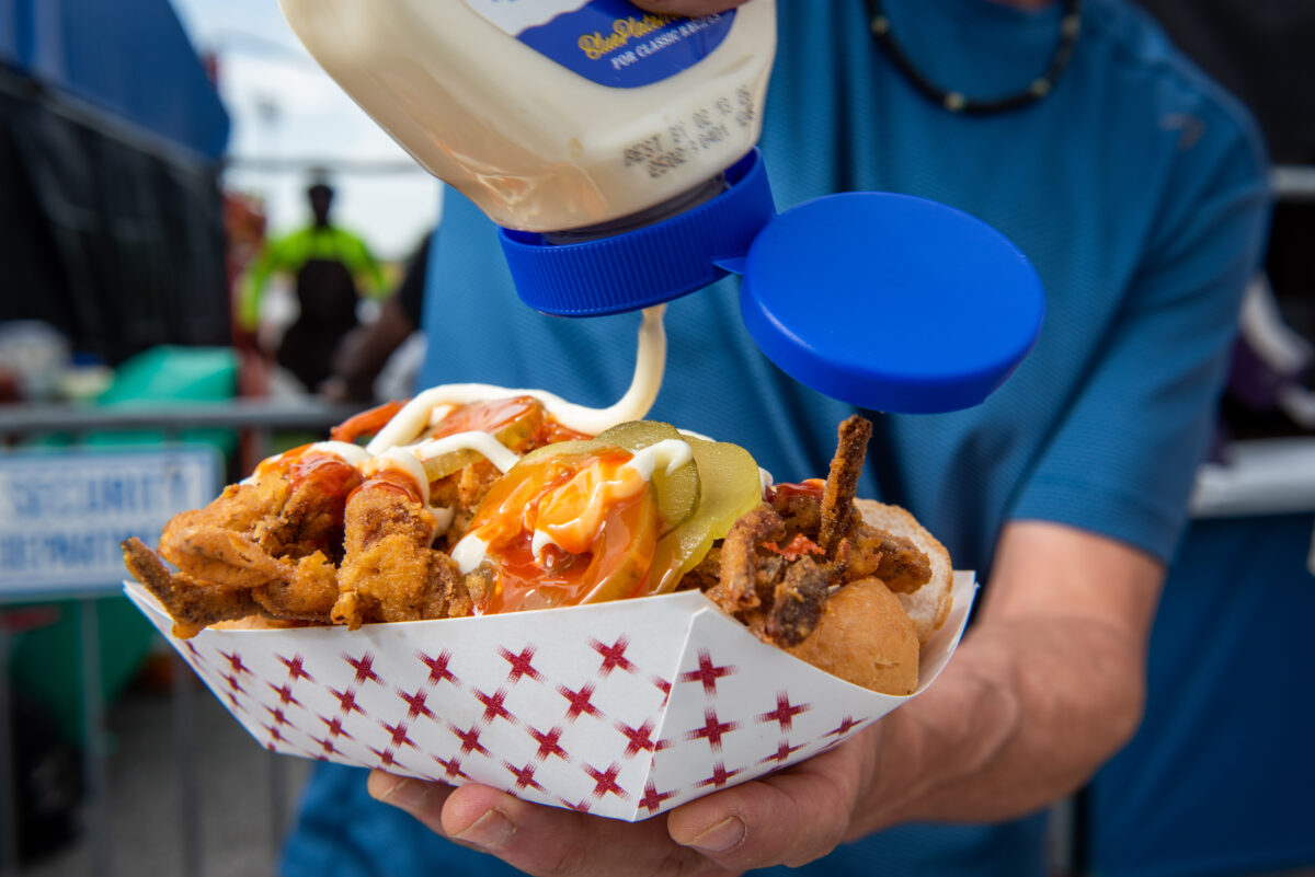 softshell crab po-boy at jazz Fest in new orleans
